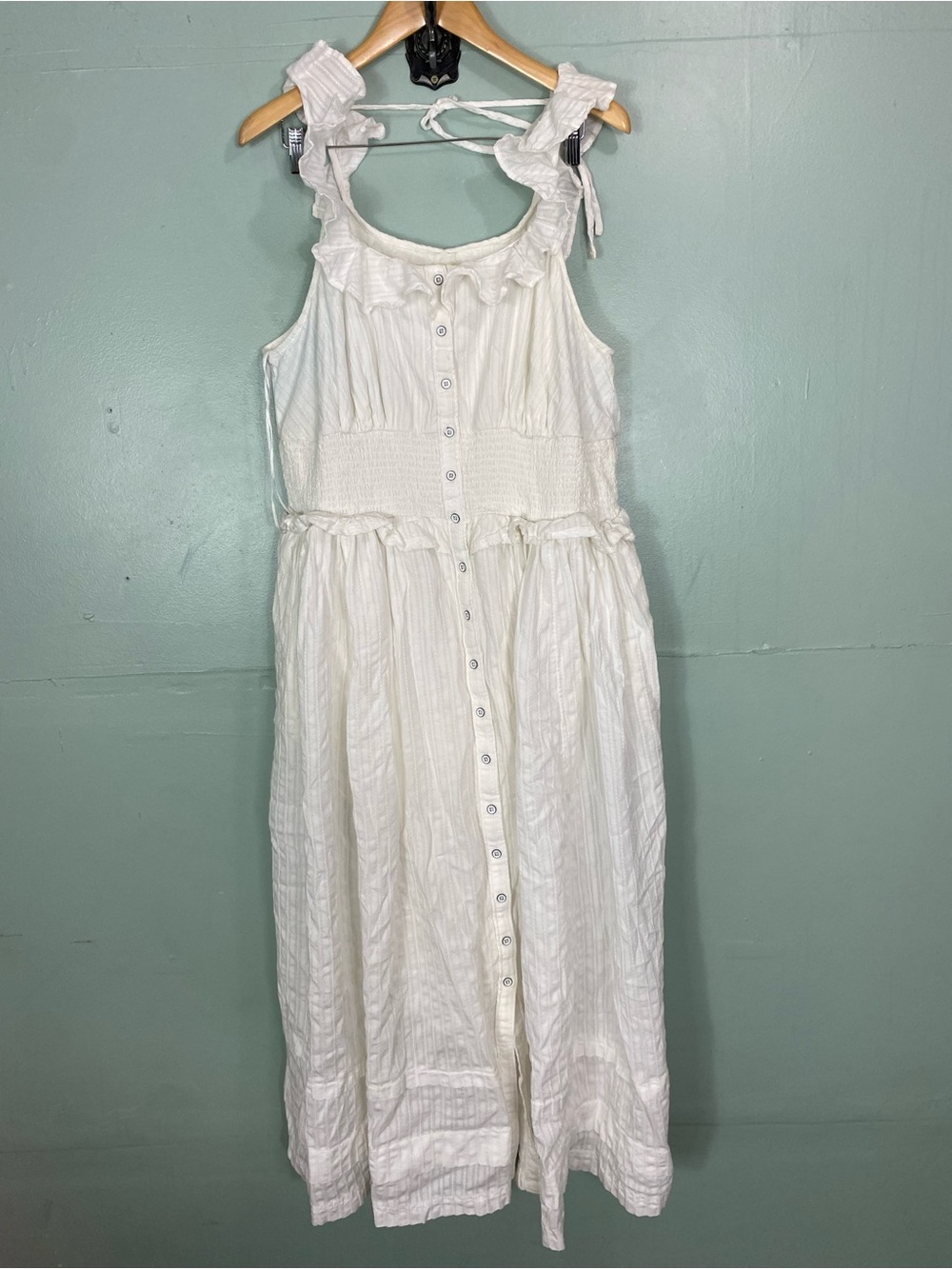 Anthropologie Pilcro Ruffled Smocked-Waist Button-Front Midi Dress Size 2X
